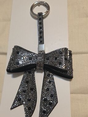 Jacqueline Kent Crystal Bow Keychain Purse Charm in Black